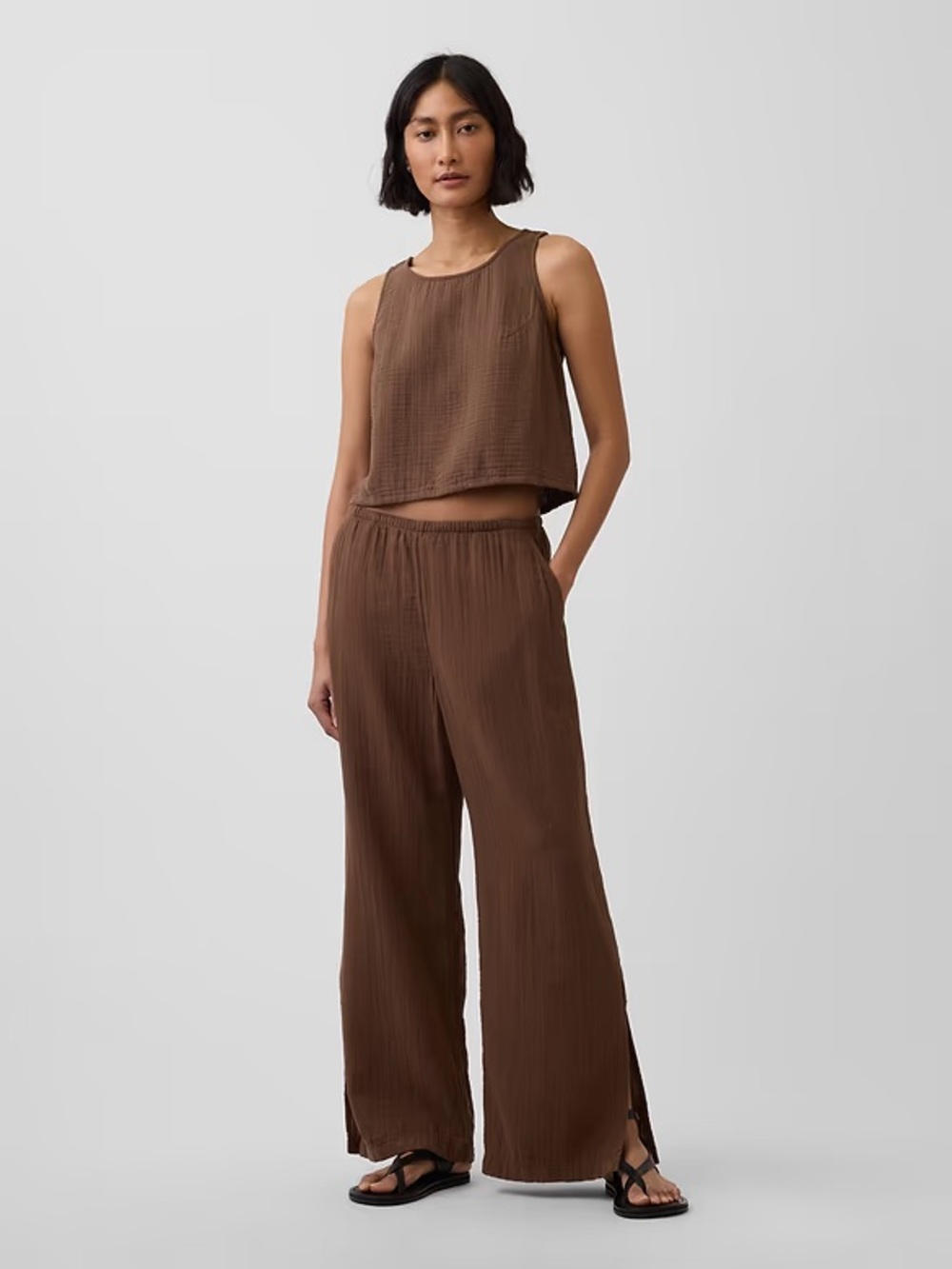 NWT GAP Brown Wide-Leg Pull-On Pants - Cool Brown, Size SM Tall (fits regular)
